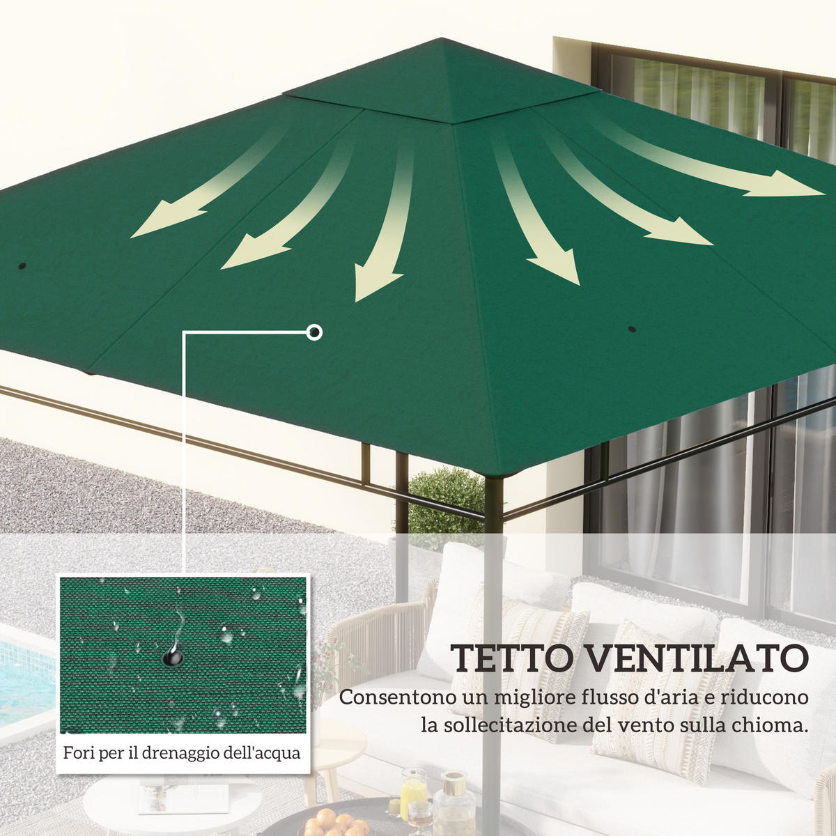ERSATZDACH, 3x3 m für Gartenpavillon, Polyester, grün - Multicolor, Kunststoff (298/298cm) - FORIOUS