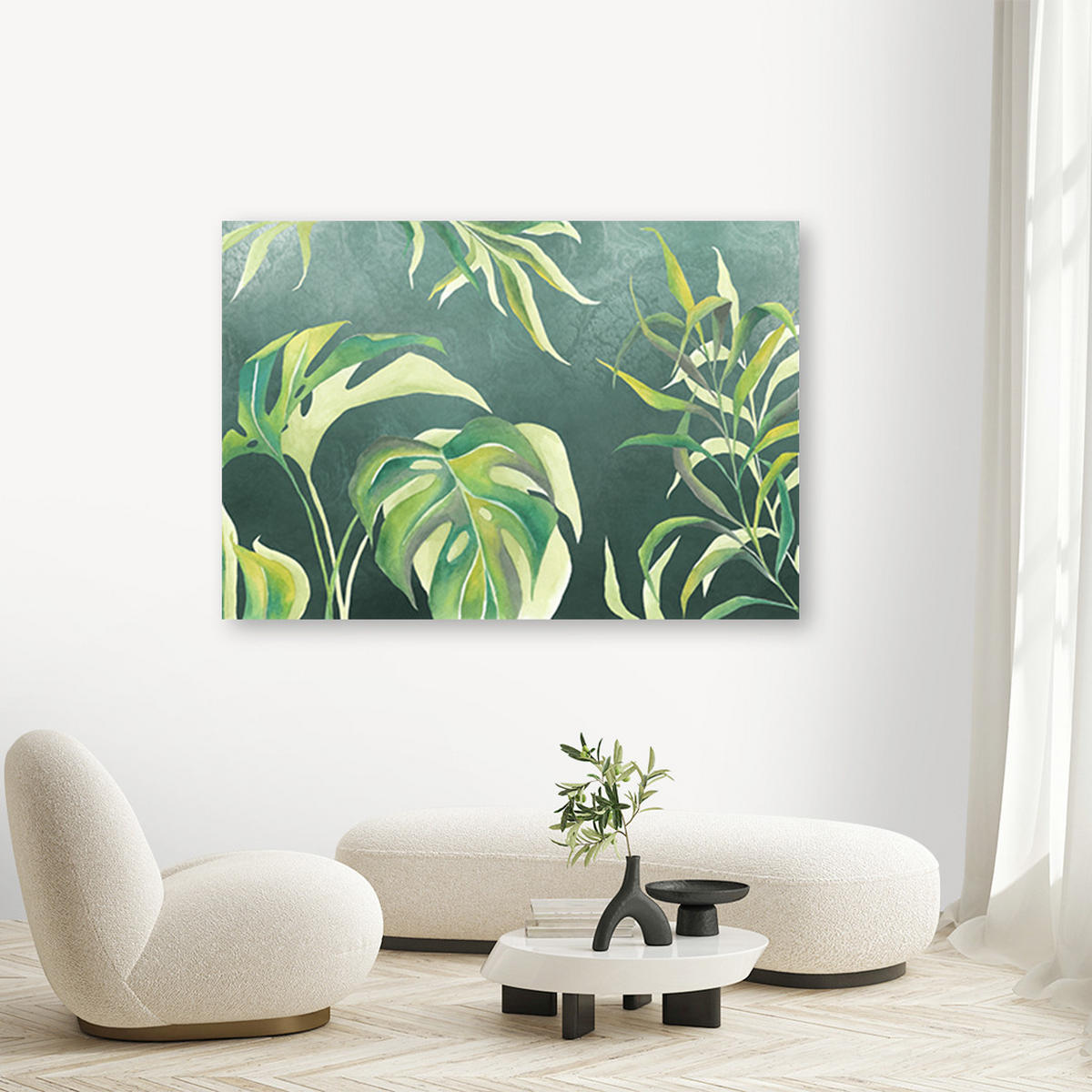 WANDBILD monster's blätter - Grau, Textil (60/40cm) - Feeby