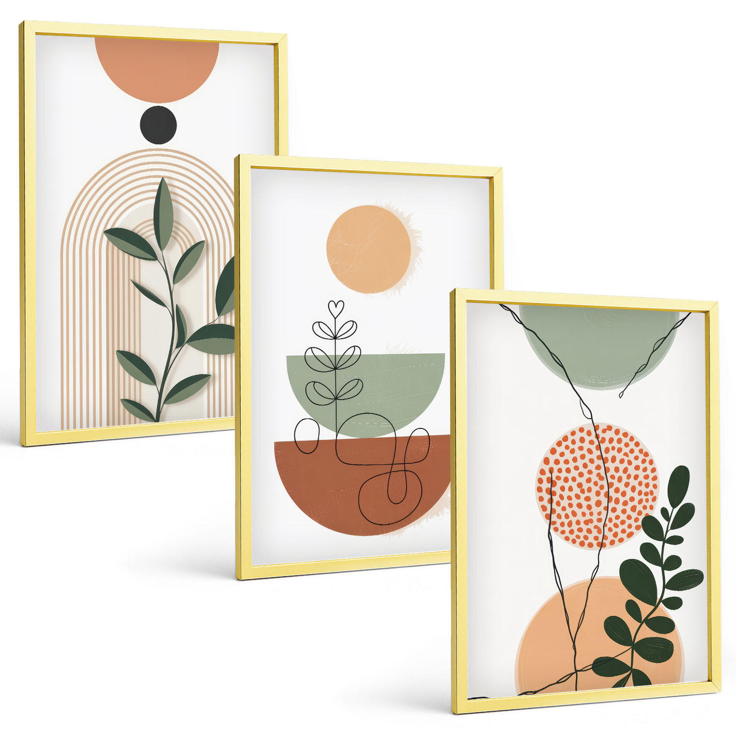BILDER SET 3er Set - 40x60 cm Goldrahmen - Abstrakte Pflanzenformen - Goldfarben, Kunststoff (40/60cm) - TULUP