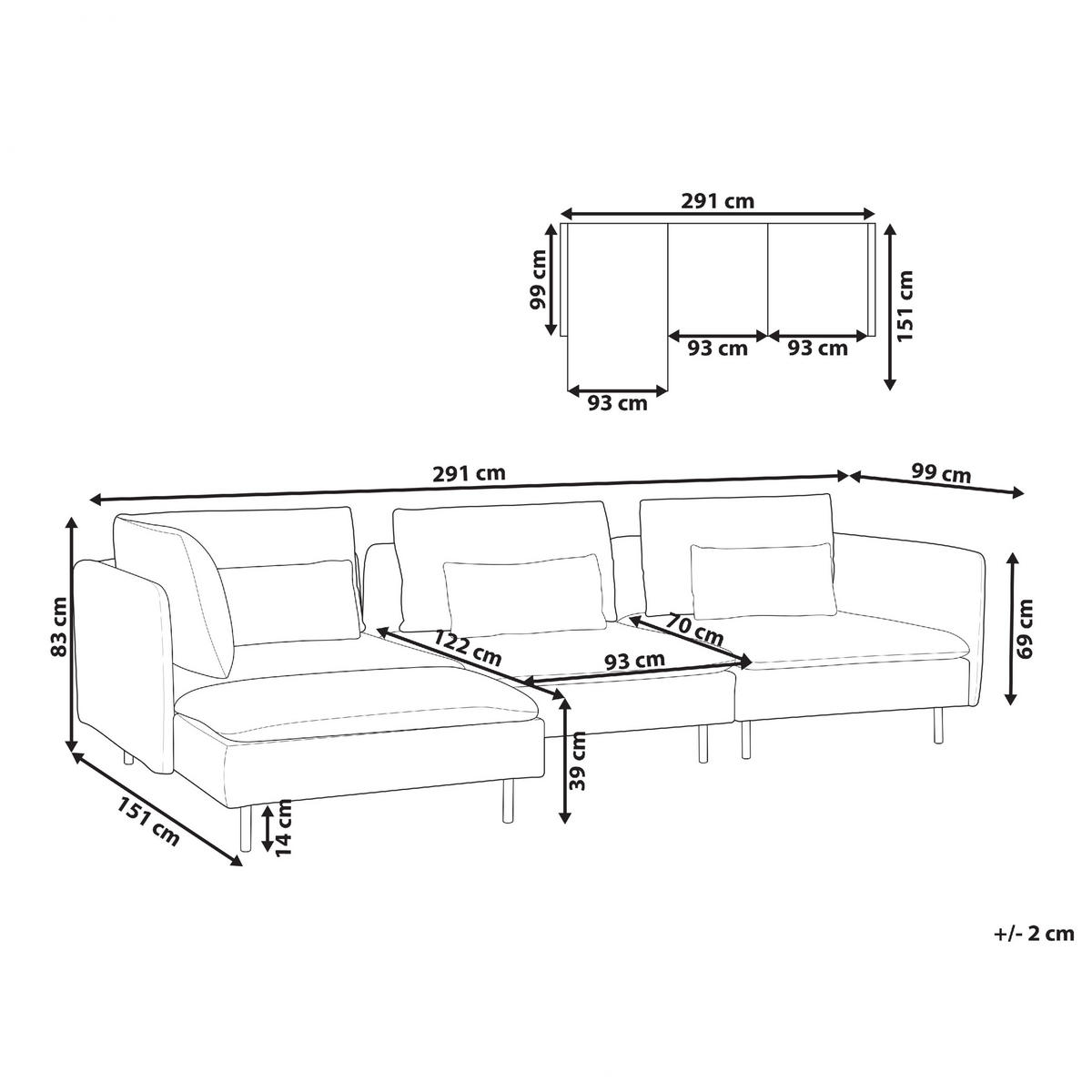 3-SITZER-ECKSOFA hellgrau linksseitig Egeris - Schwarz/Grau, Textil (291/151cm) - Beliani