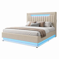 POLSTERBETT mit Stauraum und LED 140x200 cm Leinen Beige - Beige, Metall (140/200cm) - Beauniv