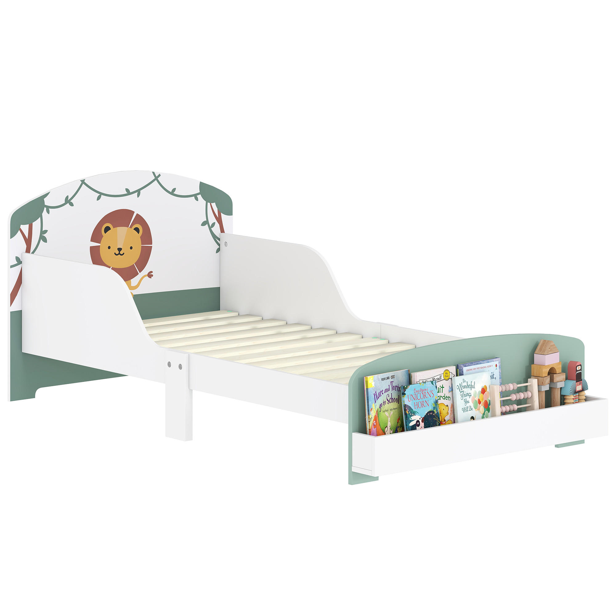 KINDERBETT 140x70 cm DE-14658 mit Schutzbügeln & Stauraum Grün - Grün, Holzwerkstoff (70/140cm) - ComfortXL