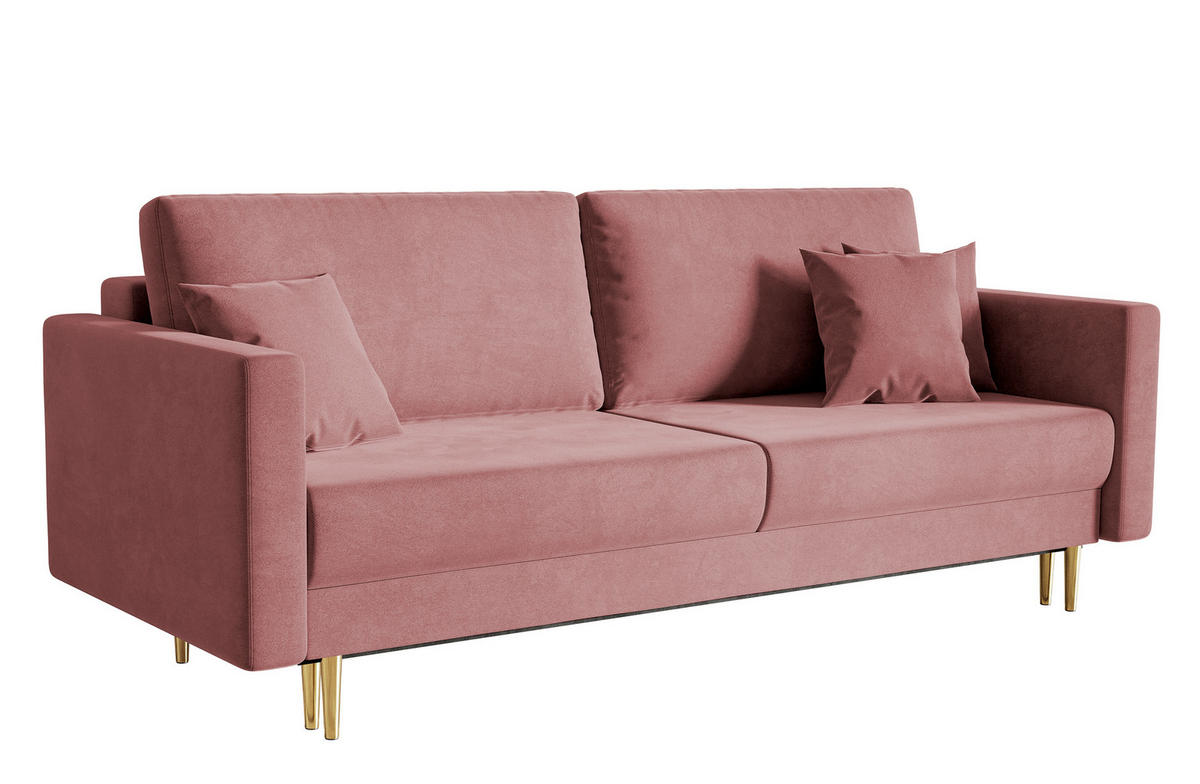 SCHLAFSOFA Valico Rosa hydrophober Samt - Pink/Goldfarben, Textil/Metall (230/90/97cm) - Selsey