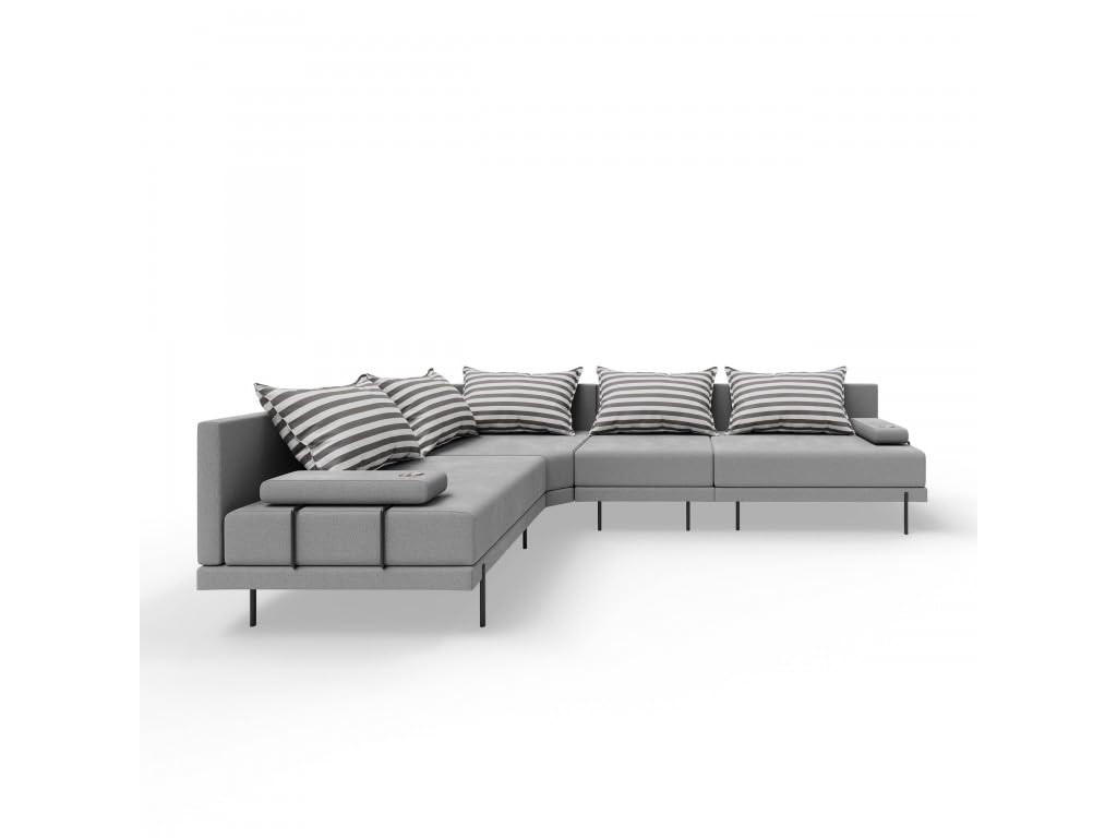 GARTENSOFA BAHAMA M - Links - Wetterfeste Balkonmöbel & Terrassenmöbel Außen - Moderne Lounge Möbel für Garten - Balkon & Terrasse - Grau gestreift - Grau, Kunststoff (298/75/222cm) - Trada