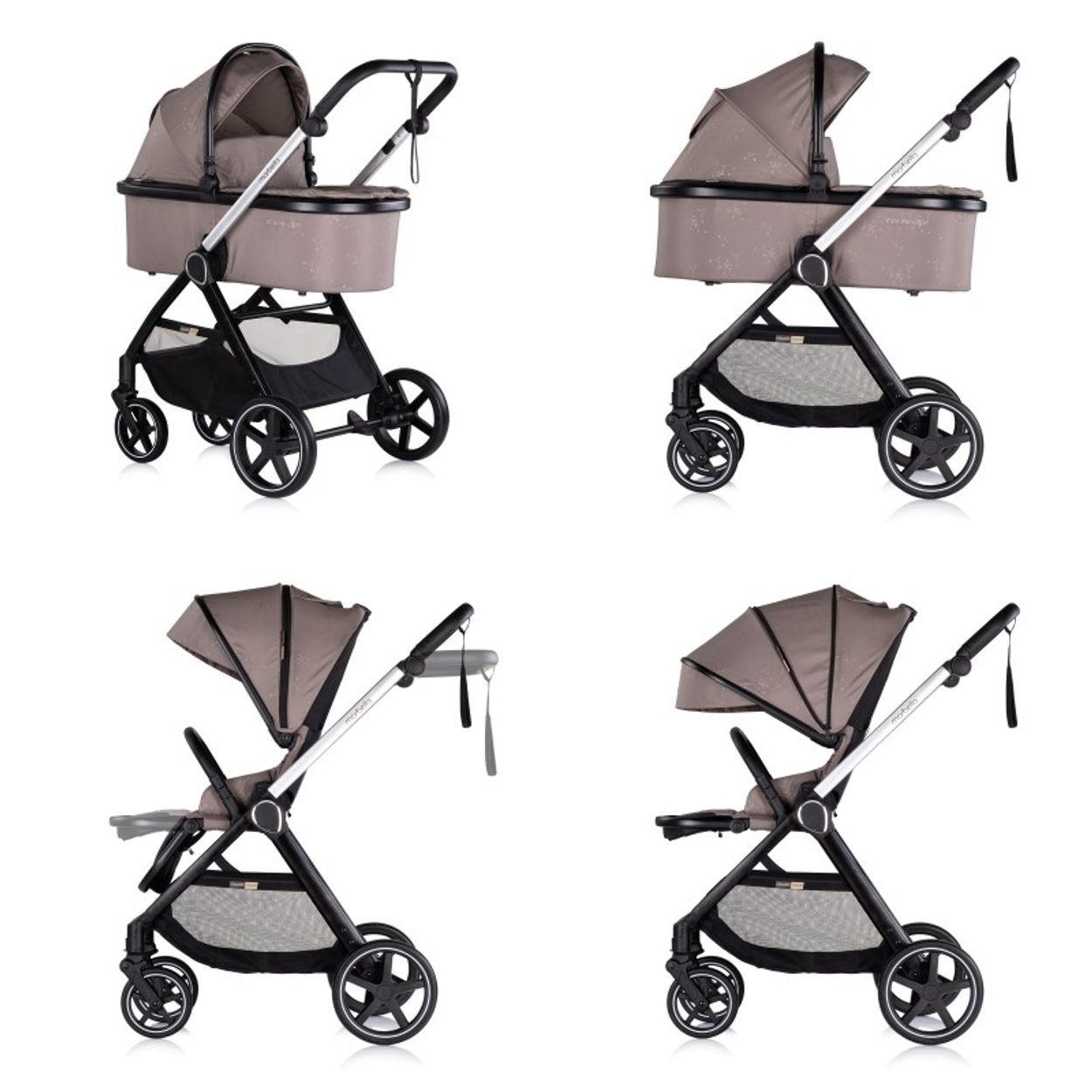KOMBIKINDERWAGEN Marbella 3 in 1 beige Fußabdeckung Einlage i-Size Babyschale - Beige, Metall (90/63/108cm) - Chipolino