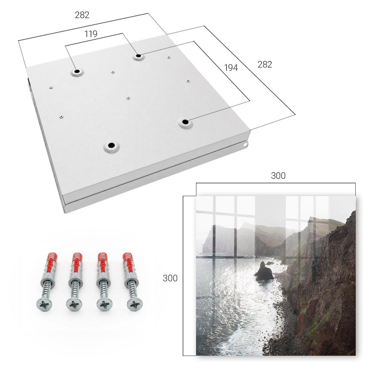 SCHLÜSSELBOX Weiß 30x30 cm – Türöffnung nach rechts - Meeresklippen - Braun, Metall (30/30/5cm) - TULUP