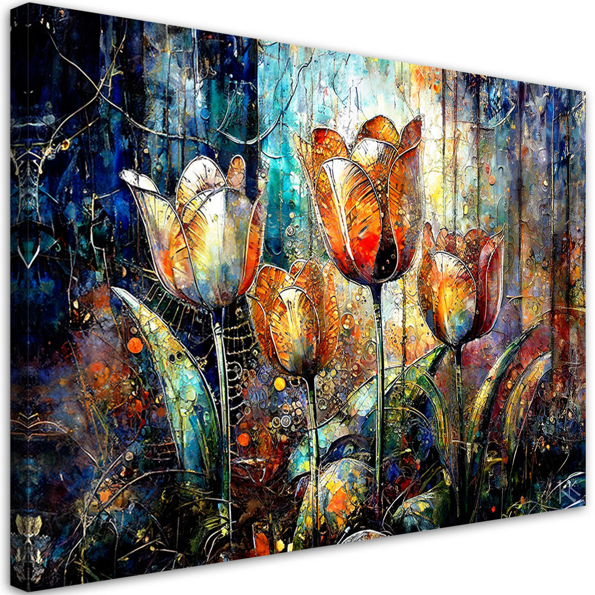 LEINWANDBILD Blumen Abstrakt Bunt 60x40cm - Lila, Textil (60/40cm) - Feeby