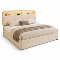 POLSTERBETT 180/200 cm in Beige mit Bettkasten, LED und USB/Type-C Samt - Beige, Holzwerkstoff/Textil (180/200cm) - STILVORA