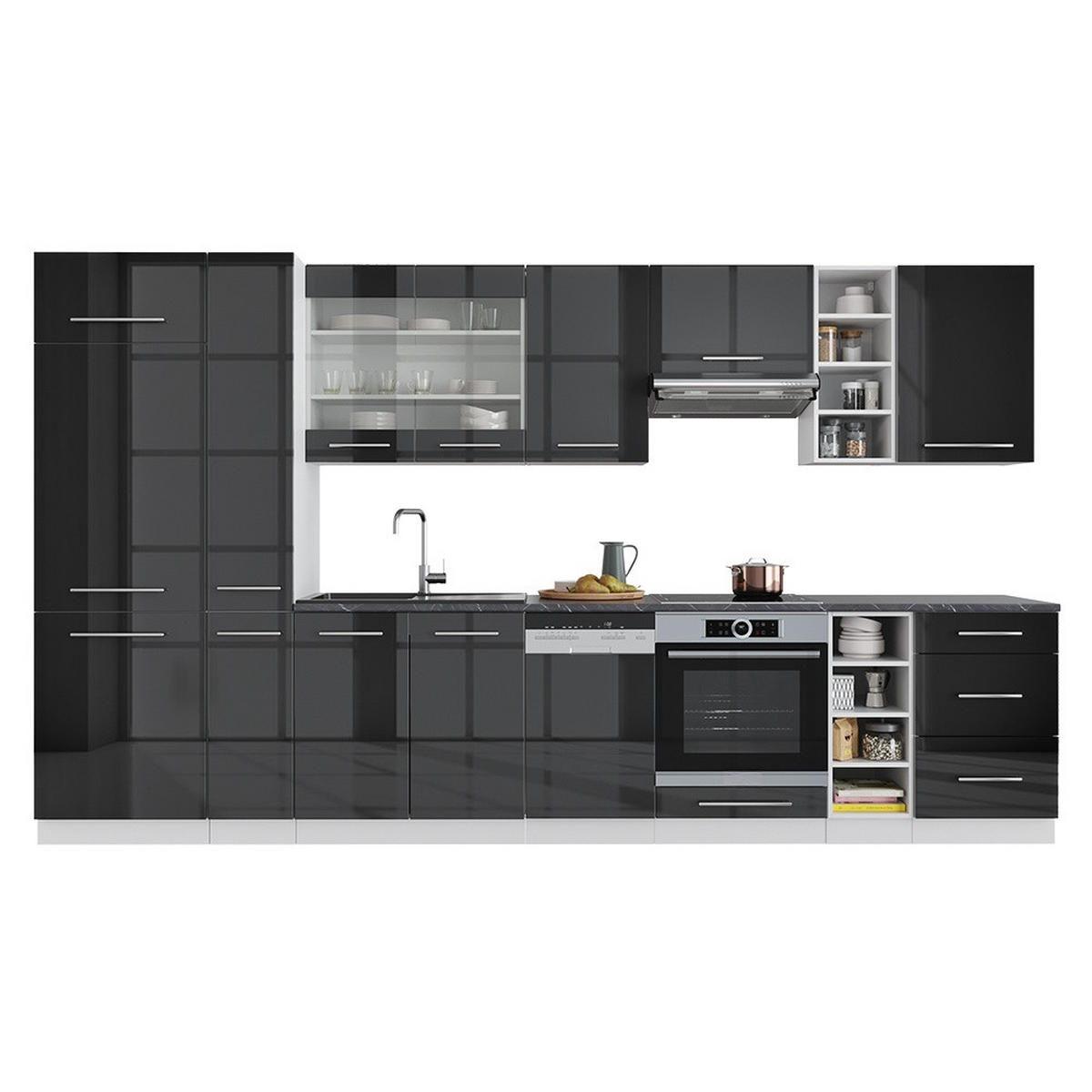 KUHINJSKI BLOK Fame-Line Antracit visok sijaj/bela 355 cm , DP Antracit - črna/bela, leseni material (355/206.8/60cm) - Vicco