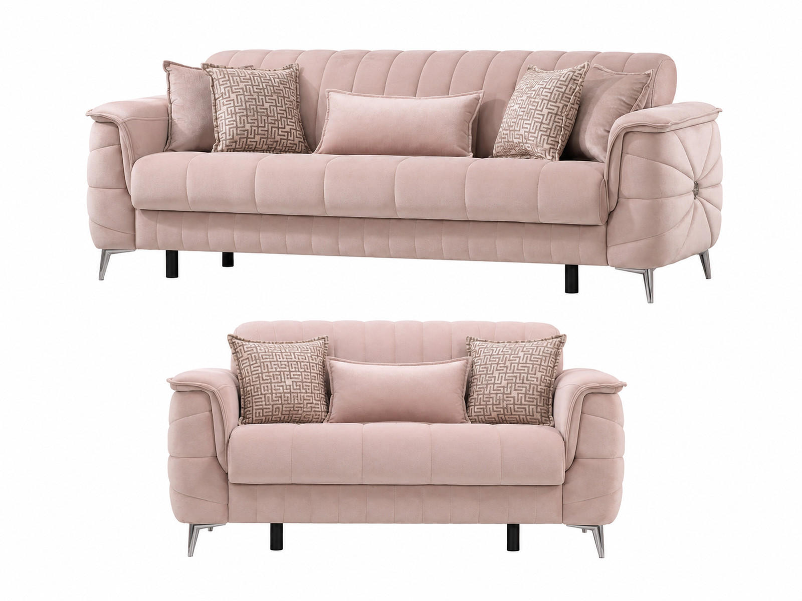 SITZGARNITUR Osorno, Beige Stellvariante 3+2 - Beige, Holzwerkstoff/Kunststoff (240/80/100cm)