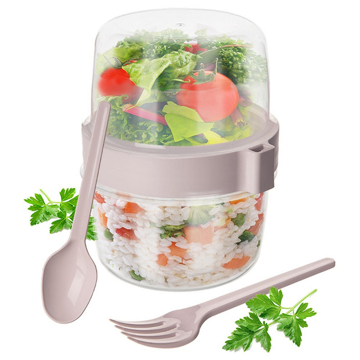 JOGHURTBECHER mit Löffel für die Lunchbox 370 ml 2 Stück. - Creme, Kunststoff (10.5/13.5/12.5cm) - Orion 