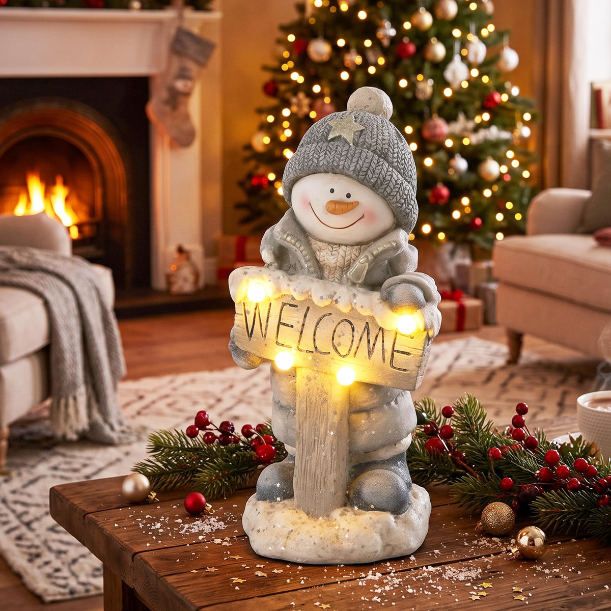 WEIHNACHTS-SCHNEEMANN Grau 23.0/20.0/46.0cm - Grau, Stein (20/46/23cm)