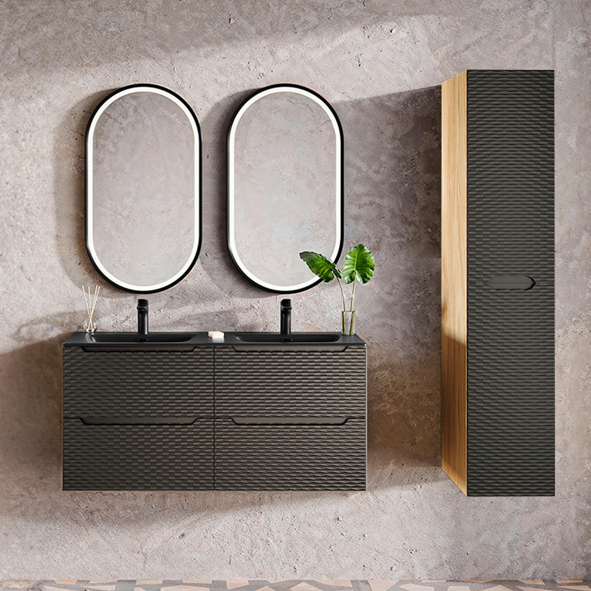 DOPPELWASCHTISCH 120cm Elora Schwarz und Holz - Schwarz, Holzwerkstoff (120/57/46cm) - Petits-meubles