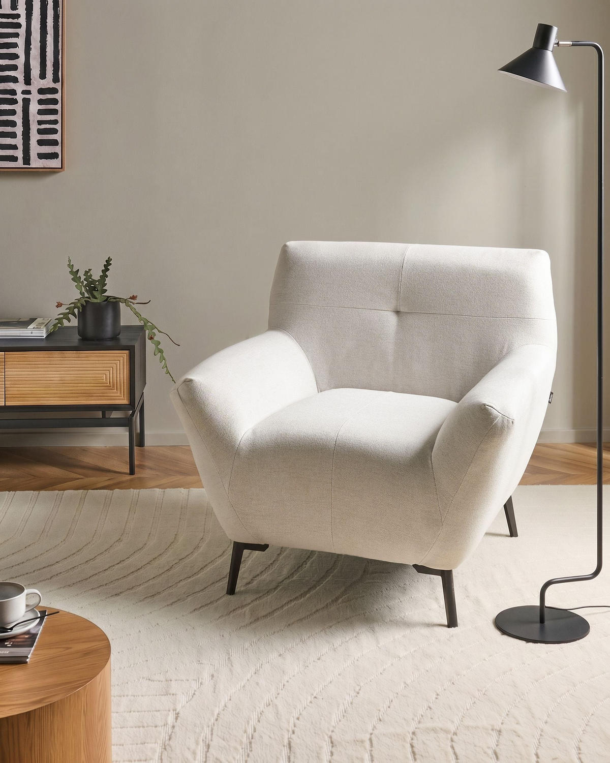 SESSEL Stoff Cremeweiß Lakene - Weiß, Textil (94/88/88cm) - Beliani