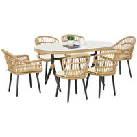 GARTENESSGRUPPE DE-13594 mit 6 Stühlen & Glastisch, PE-Rattan Natur - Naturfarben, Metall - ComfortXL