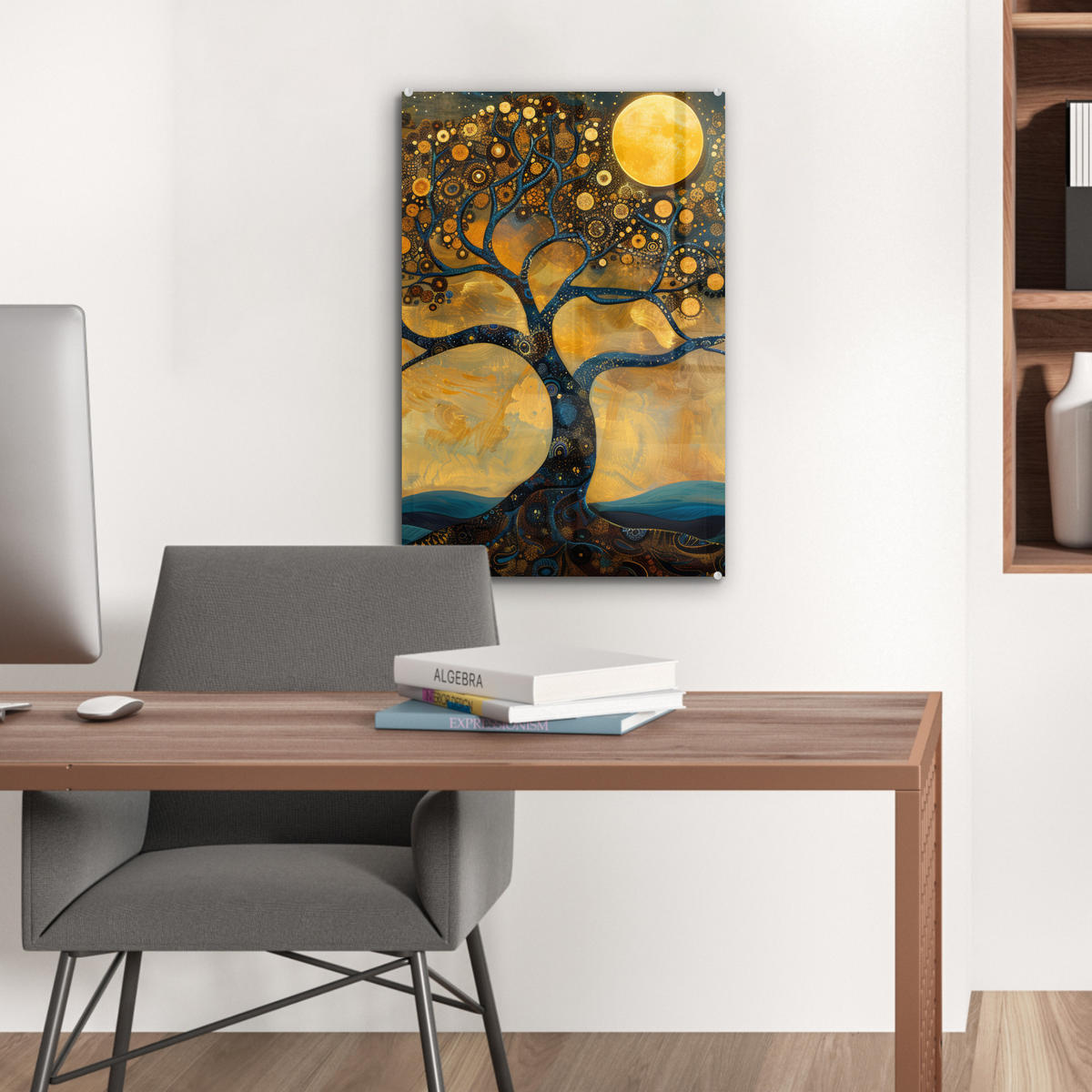 ACRYLGLASBILD Baum - Mond - Blumen - Gold - Kunst 40x60 cm - Orange, Glas (40/60cm) - MuchoWow