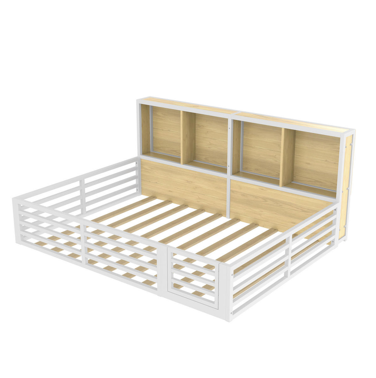 KINDERBETT Tagesbett 140/200 cm aus Metall und MDF mit Stauraumfächern und LED-Beleuchtung Weiß - Weiß, Holzwerkstoff (140/200cm) - Modenvie
