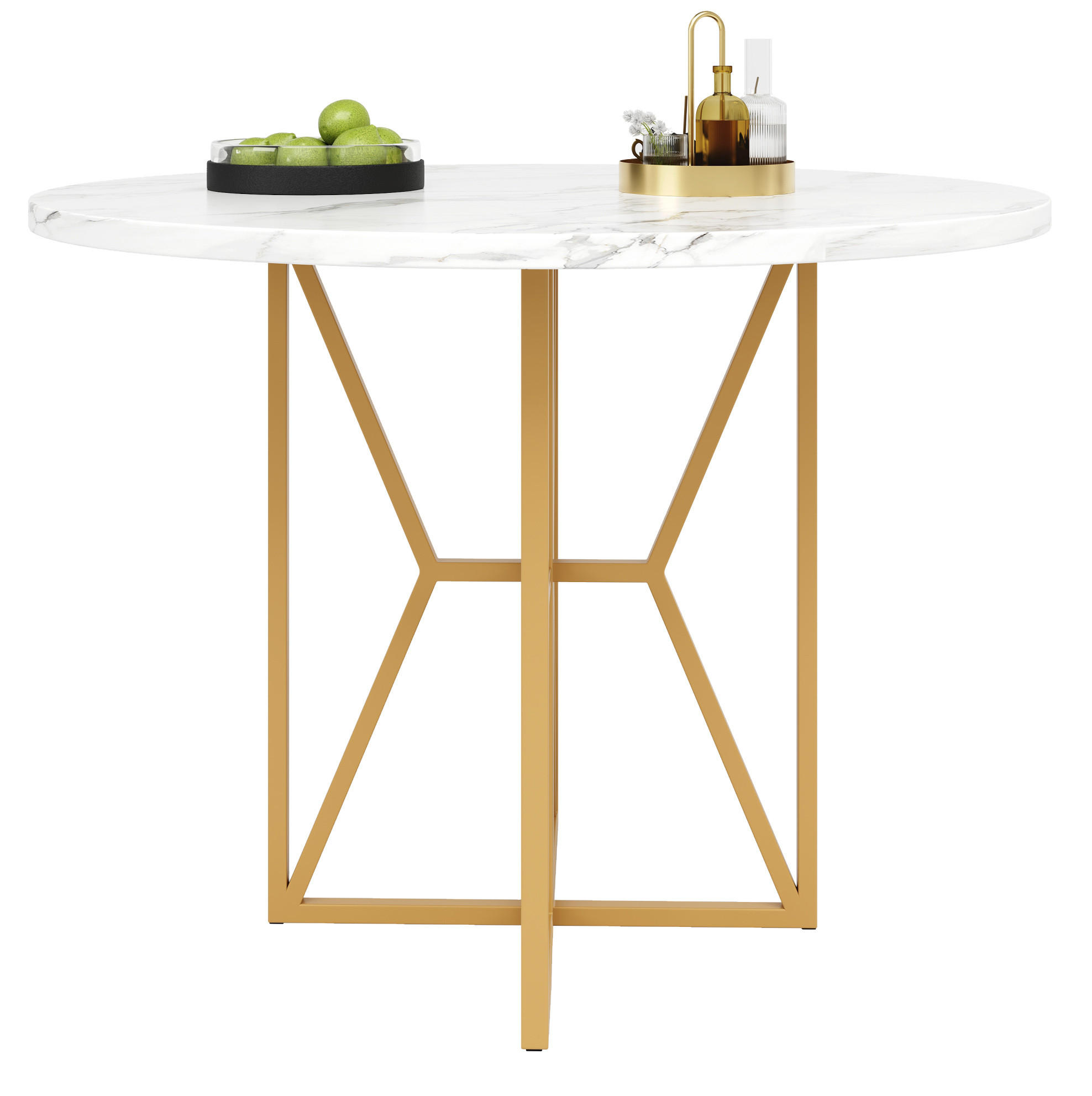 ESSTISCH 80/80/76 cm golden mit Marmor-MDF-Tischplatte und verstellbaren Füßen - Weiß, Holzwerkstoff (80/80/76cm) - OKWISH