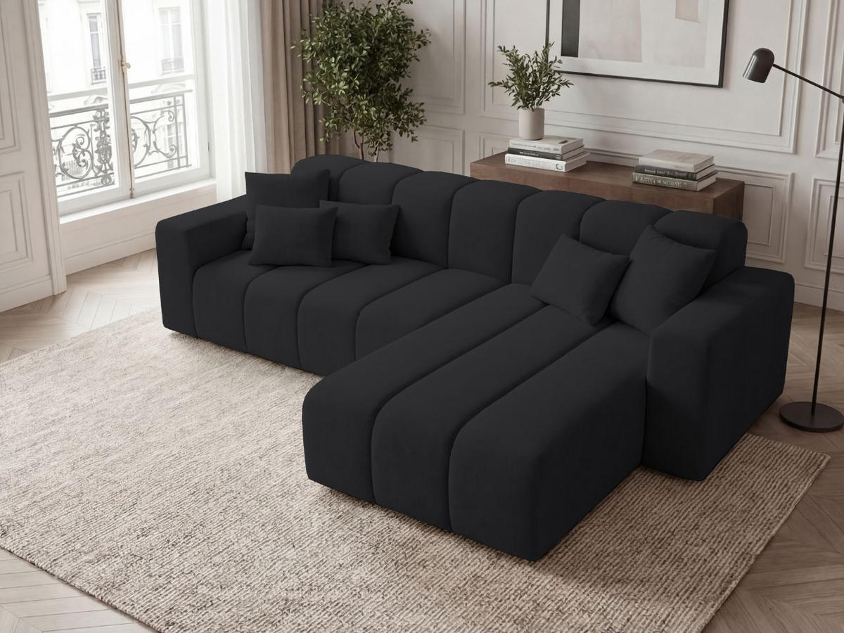 ECKSOFA Nork Schwarz Rechts - Schwarz, Holz/Textil (265/180cm) - Graingold