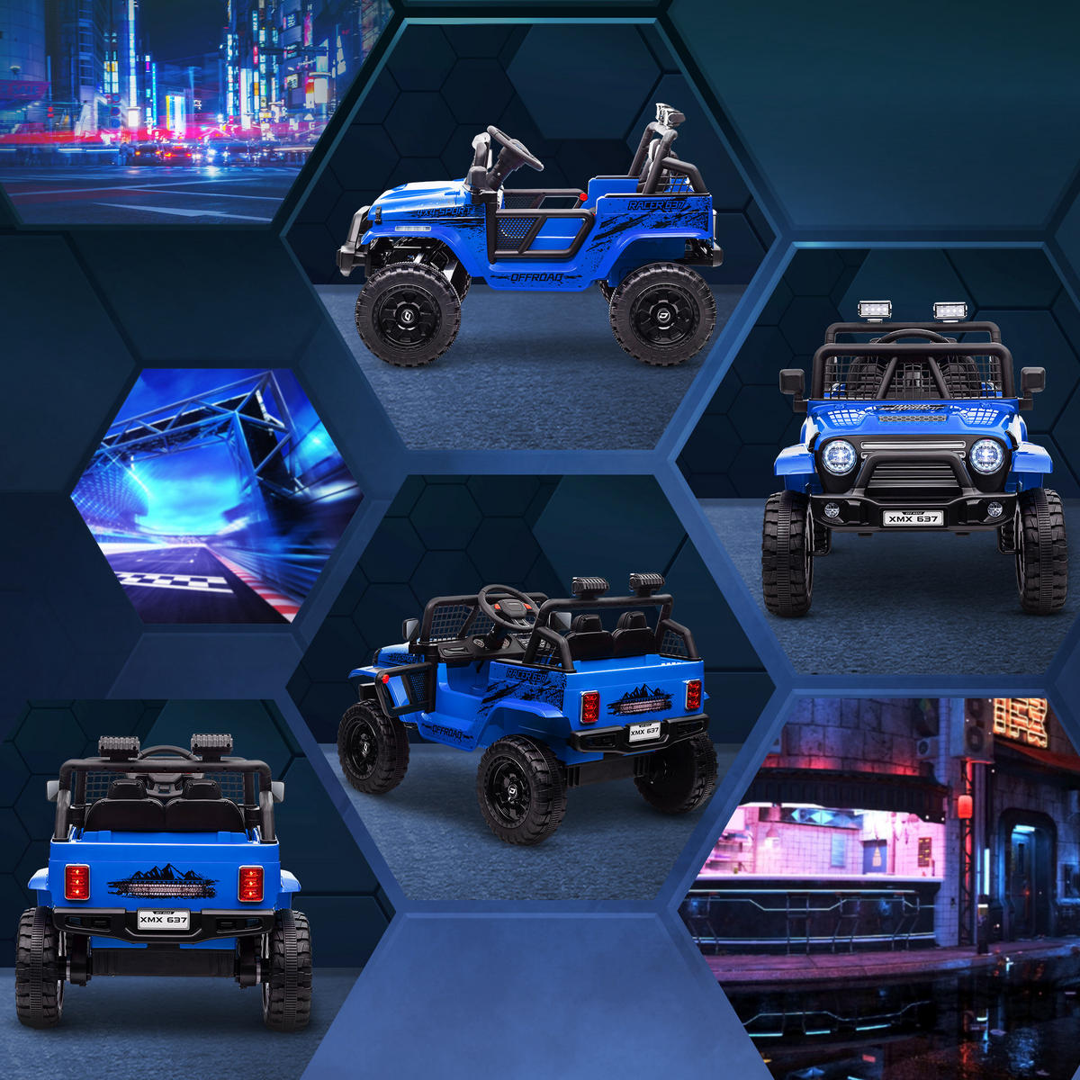KINDER-ELEKTROAUTO DE-06201 mit sanfter Federung und Fernbedienung Blau - Blau, Kunststoff/Metall (109/67/68.5cm) - ComfortXL