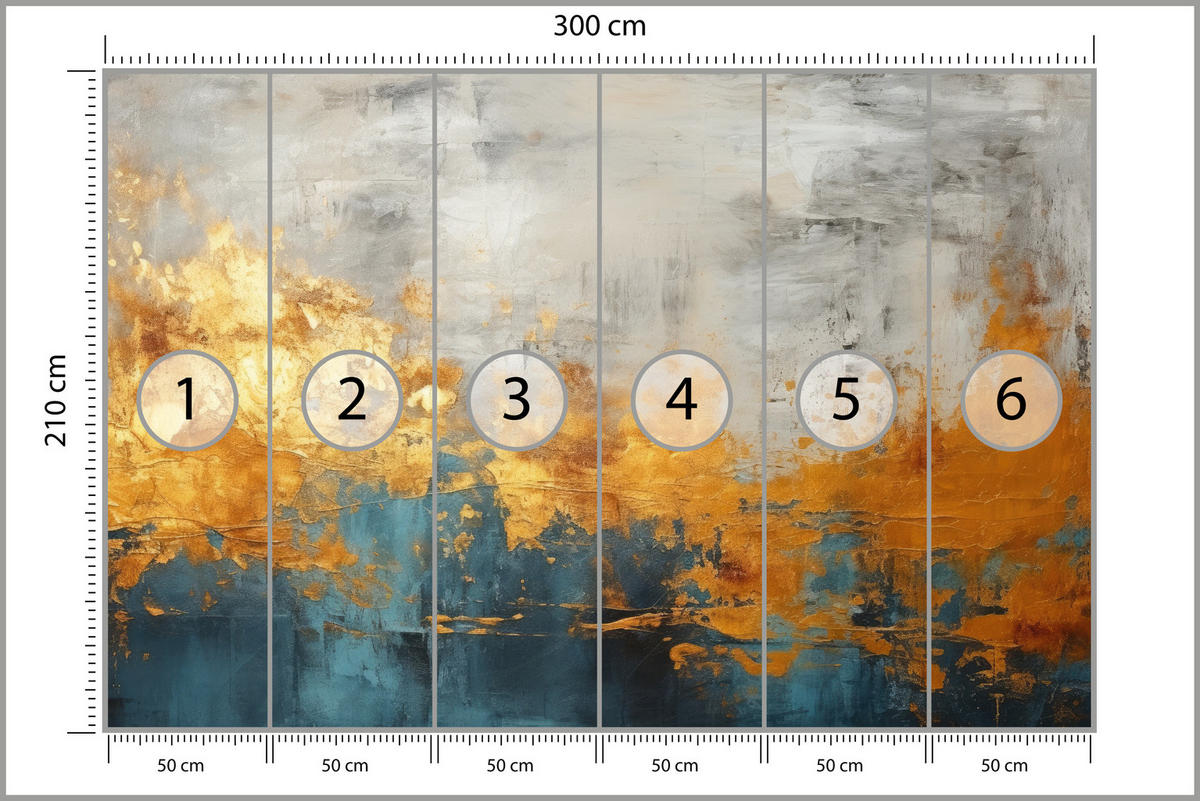 FOTOTAPETE für Badezimmer Abstrakter Beton Gold Mauer 300x210 - Türkis/Goldfarben, Papier (300/210cm) - Muralo
