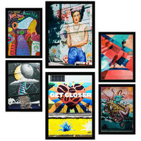 POSTER Set Mit 6 Straßengraffiti Voller Farbe Anspruch Auf Wandgemälde A3 & A4 Schwarzer Rahmen - Schwarz, Papier (29/3cm) - Nacnic