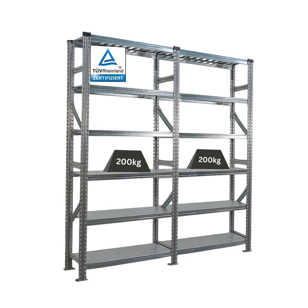 FACHBODENREGAL Proximo Stecksystem 210x180x32cm 6 Ebenen Beidseitig nutzbar Verzinkt - Silberfarben, Metall (180/210/32cm) - PROREGAL