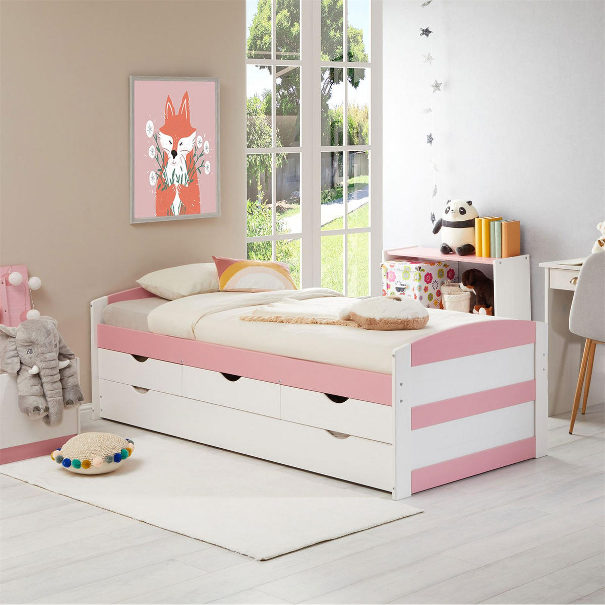FUNKTIONSBETT JESSY 90X190 CM - Weiß/Rosa, Holz (98/63/194cm) - IDIMEX