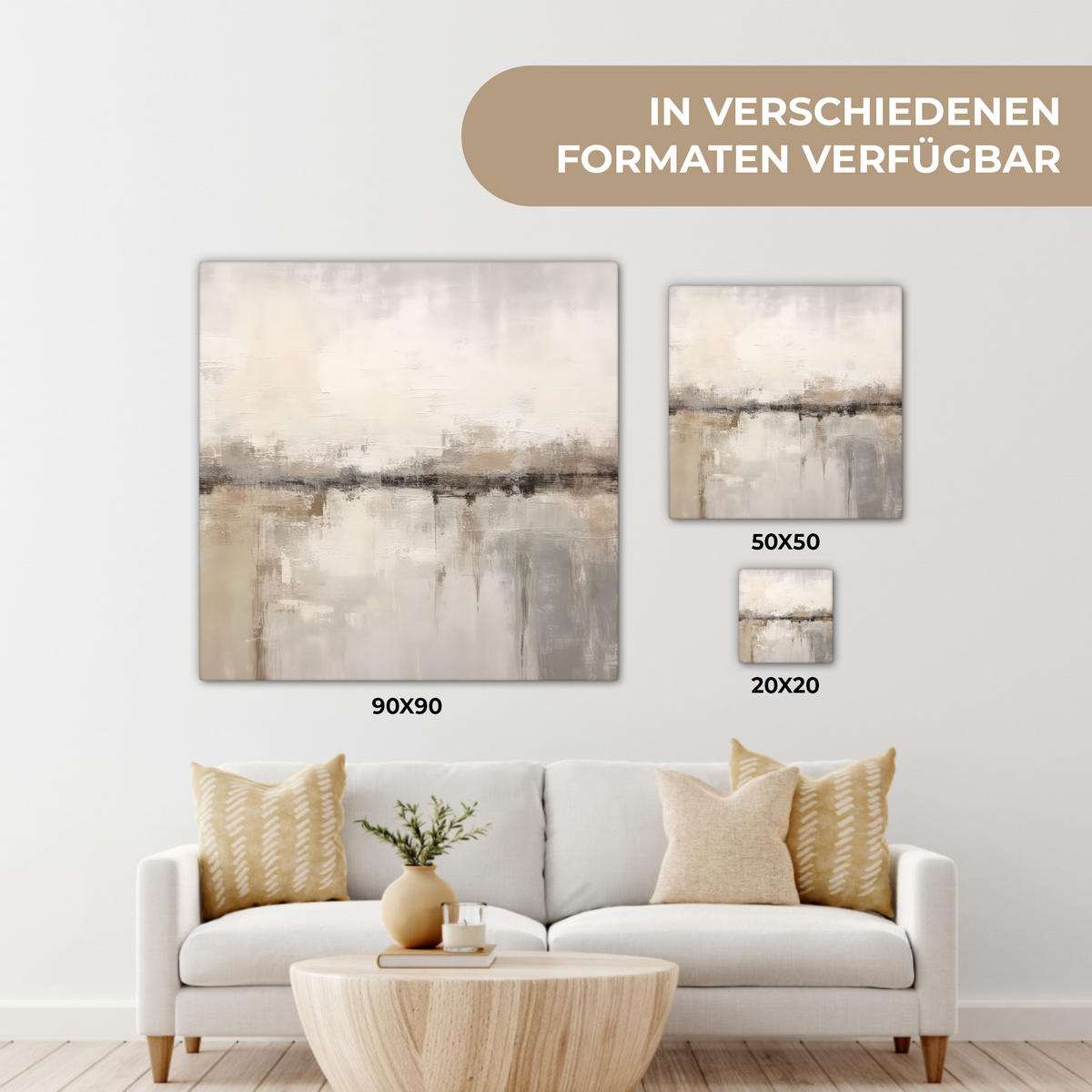 LEINWANDBILD Moderne Kunst - Abstrakt - Beige 50x50 cm - Beige, Textil (50/50cm) - MuchoWow
