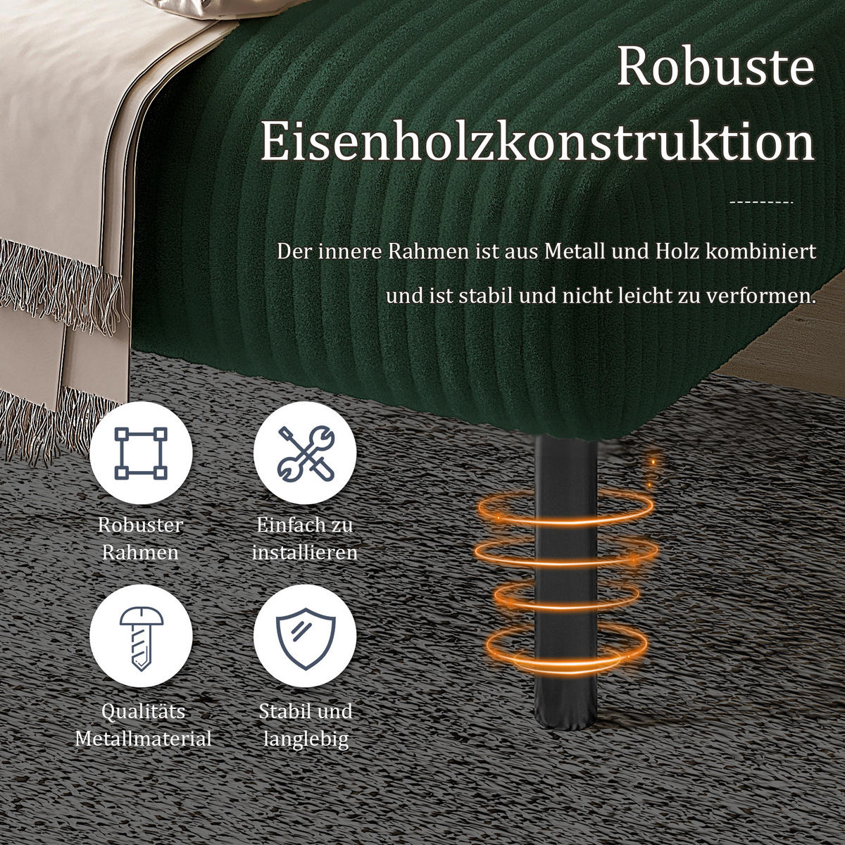 2-SITZER-SOFA Stoffcouch mit Seitentaschen,Cord,Grün - Grün, Textil (120/79/75cm) - LVHOM