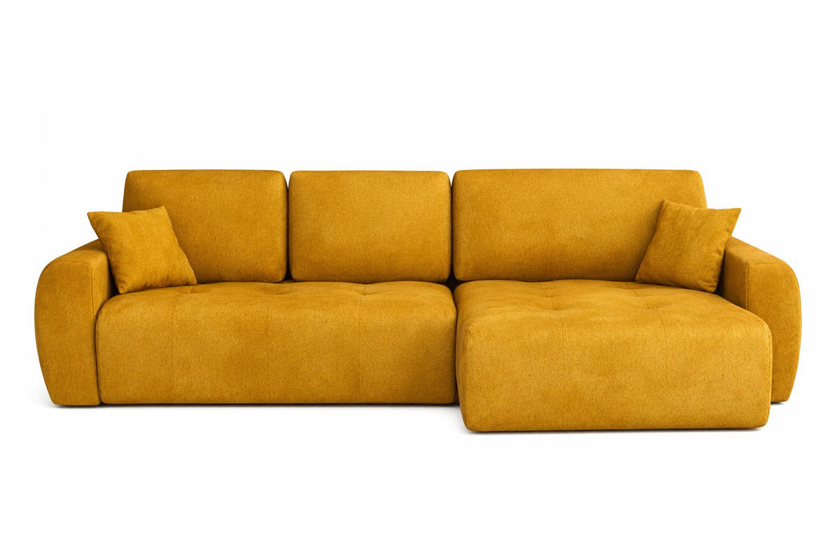 ECKSOFA Mit Schlaffunktion Und Bettkasten L-Form Ivo L, Veloursstoff Salvador, Gelb, Rechts - Gelb, Holz (250/142cm) - Kaiser Möbel