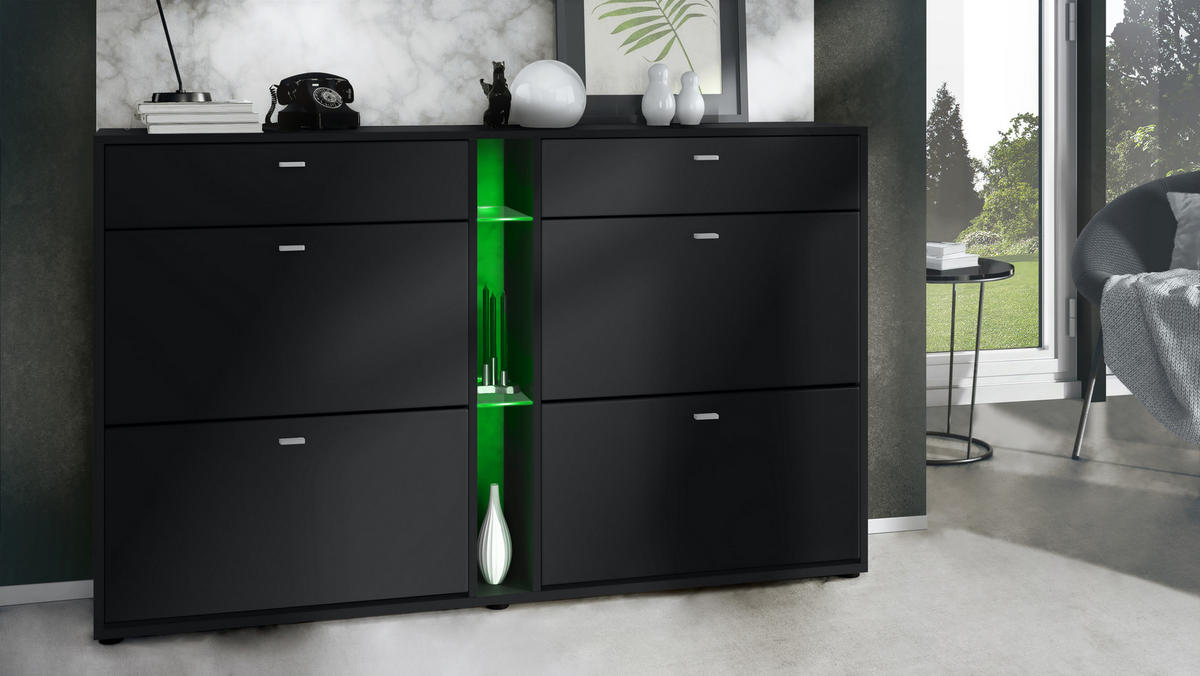 SCHUHSCHRANK Today Fronten in Schwarz matt - Schwarz, Holzwerkstoff (155.5/95/28cm) - Vladon