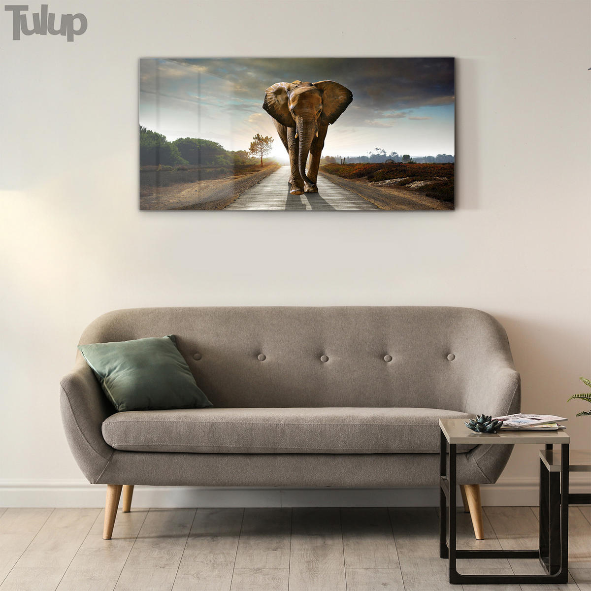 GLASBILD 120x60 cm Safari-Sonnenuntergang - Mokka, Glas (120/60cm) - TULUP