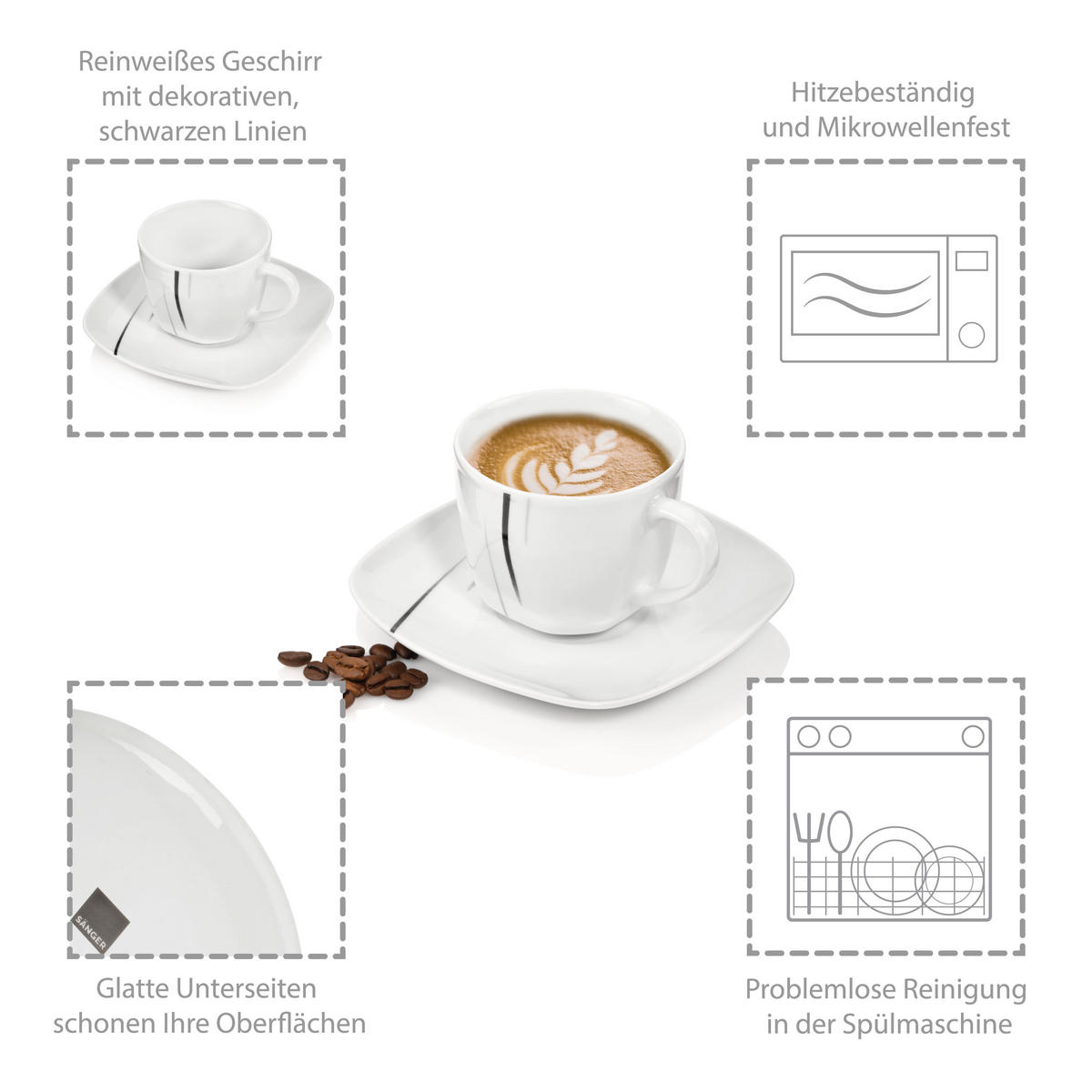 KAFFEESERVICE BILGOLA BLACK LINES - 12 teilig aus Porzellan - Weiß, Keramik (46/13.75/22.75cm) - Sänger