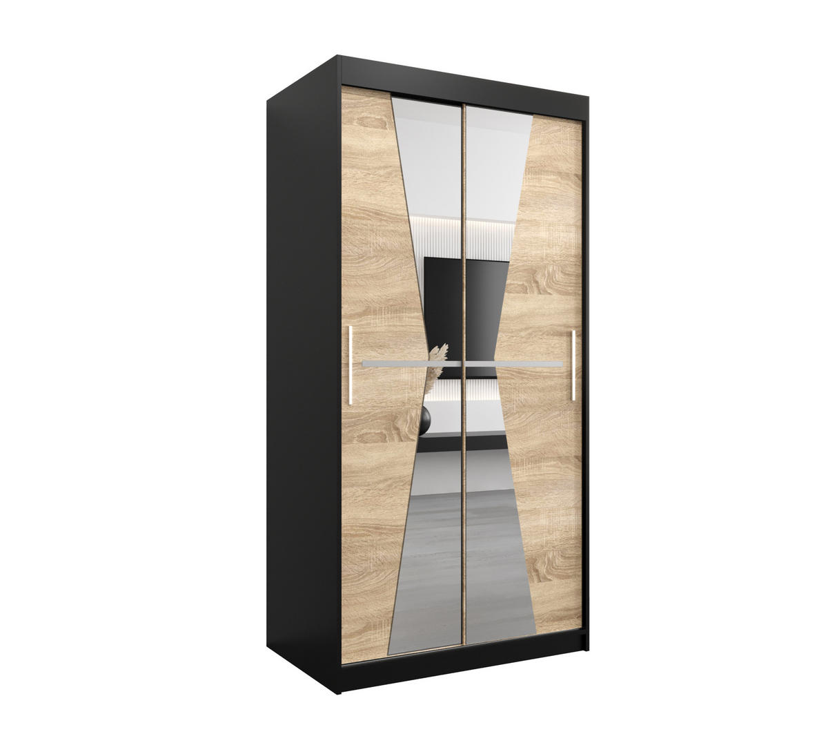 SCHWEBETÜRENSCHRANK 200/100/62 2-türig - Silberfarben/Schwarz, Holz/Kunststoff (100/200/62cm) - Abiks Möbel