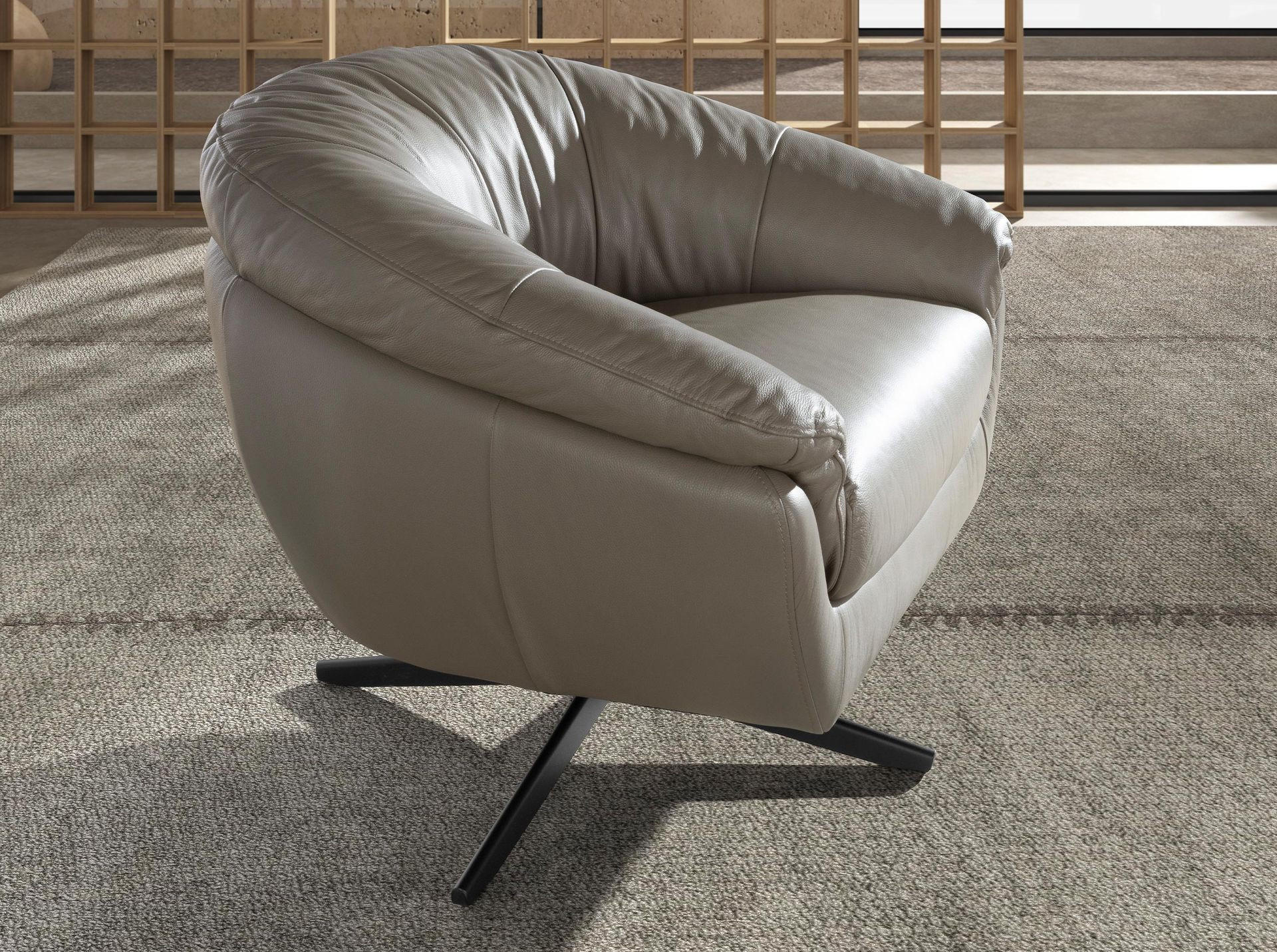 DREHSESSEL Grau Schwarz 87/85/74 cm - Grau, Leder/Metall (87/74/85cm) - ANGEL CERDA