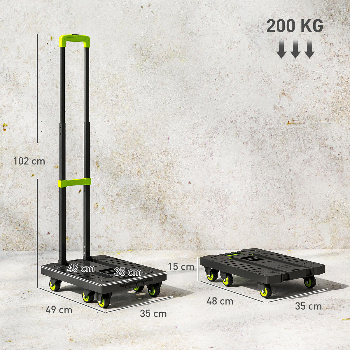 SACKKARRE klappbar Metall Transportkarre mit Räder verstellbar Griff max. 200kg - Grün, Metall (35/102/49cm) - HOMCOM