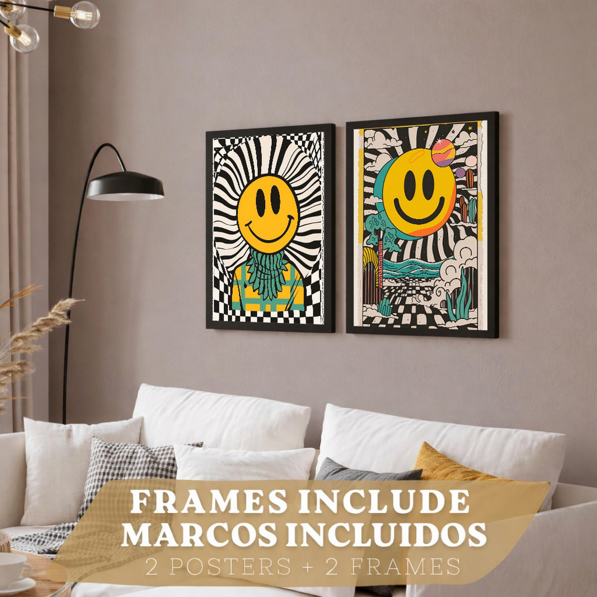 PLAKAT Sada 2 Emoji A4 Černý rám - černá, papír (29.7/1/21cm) - Nacnic