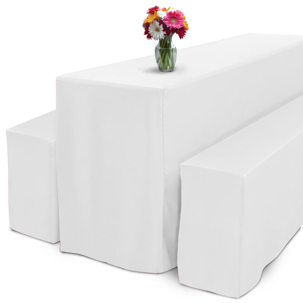 BIERTISCHHUSSE Premium L 50 cm Weiß 3tlg - Weiß, Kunststoff/Textil (50/220cm) - Beautissu 