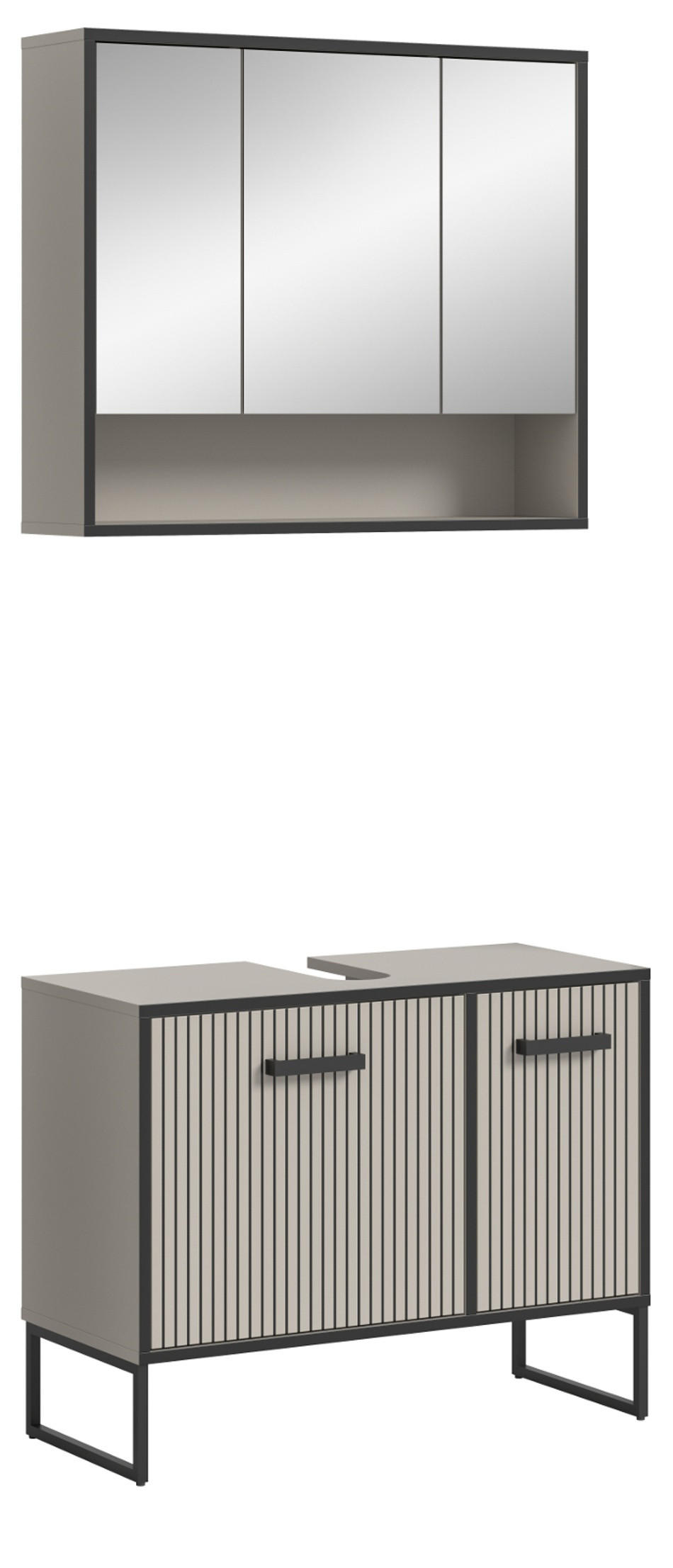 BADMÖBEL-SET 2-teilig Scana in schwarz, sand 80 cm, Kombination mit Soft-Close - Sandfarben/Schwarz, Glas/Holzwerkstoff (80/192/36cm) - Inn.Furn