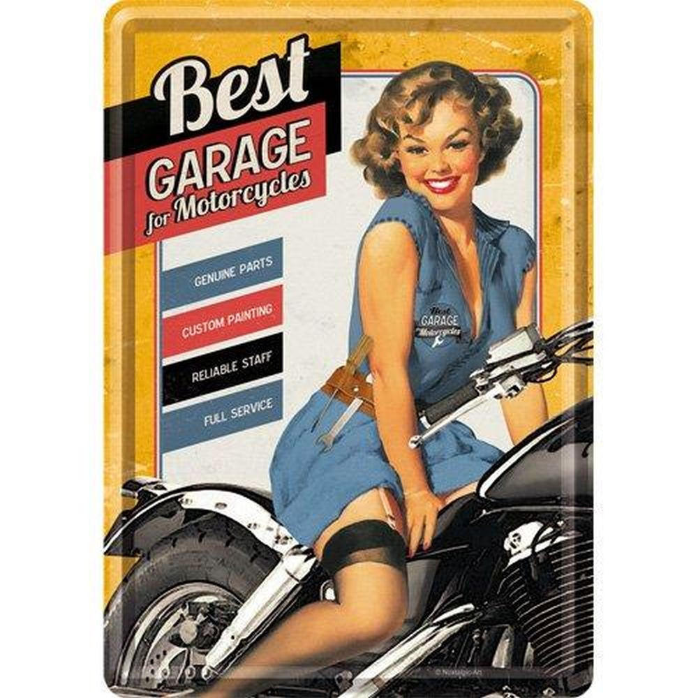 MINIBLECHSCHILD 10/14 cm Best Garage Yellow - Multicolor, Metall (10/14/0.1cm) - Nostalgic-Art
