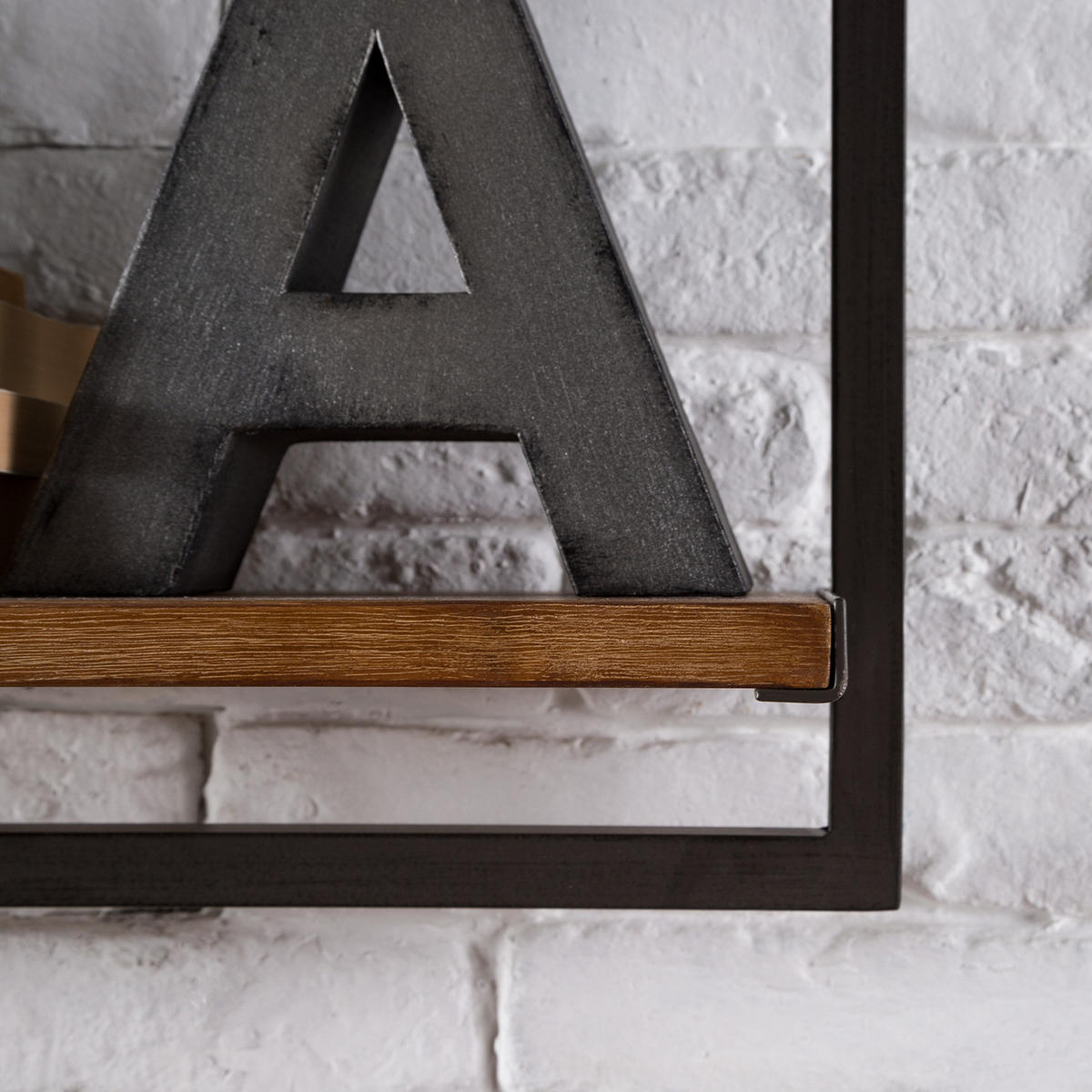 WANDREGAL - Akazie massiv / Metall - Akaziefarben, Holz (58/40/19cm) - home24