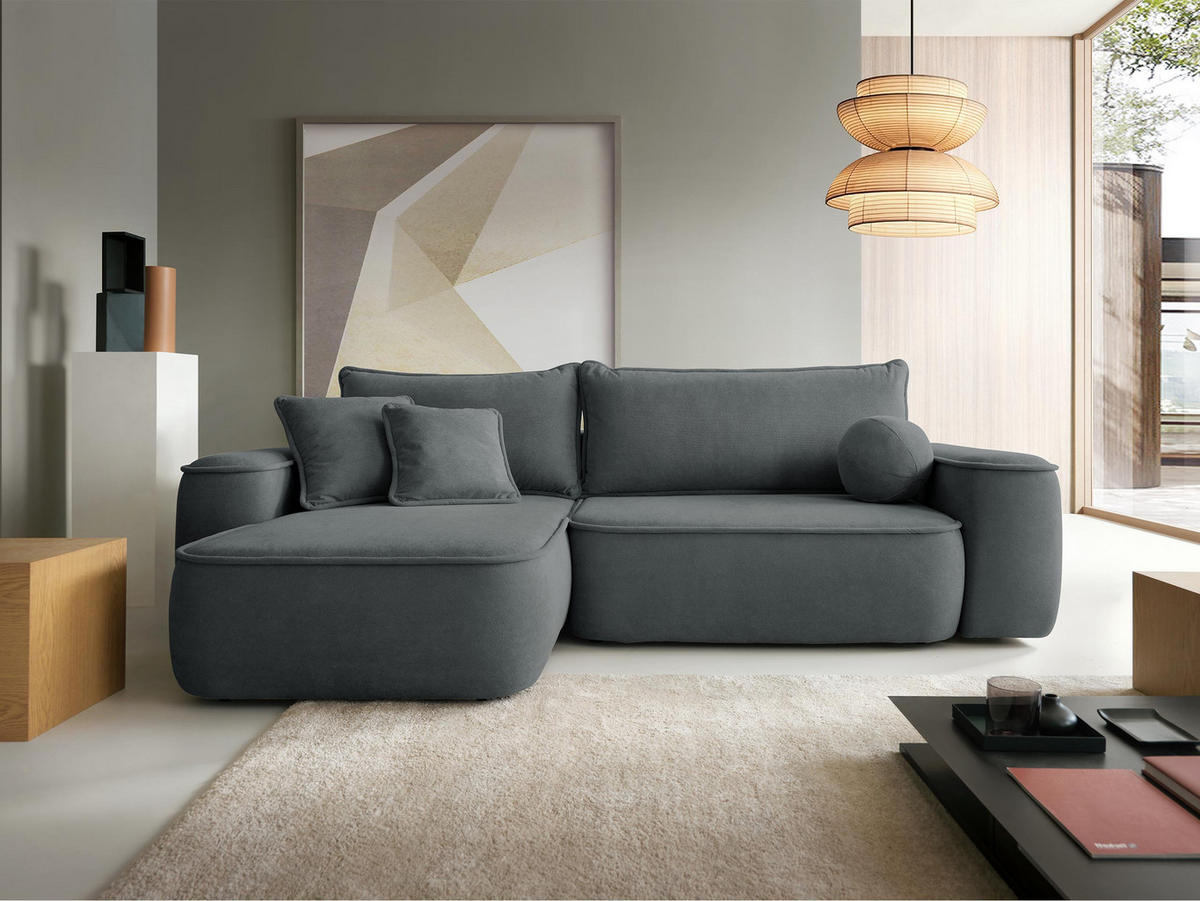 ECKSOFA Sandby - Dunkelgrau/Schwarz, Holz/Kunststoff (283/168cm) - MIRJAN24