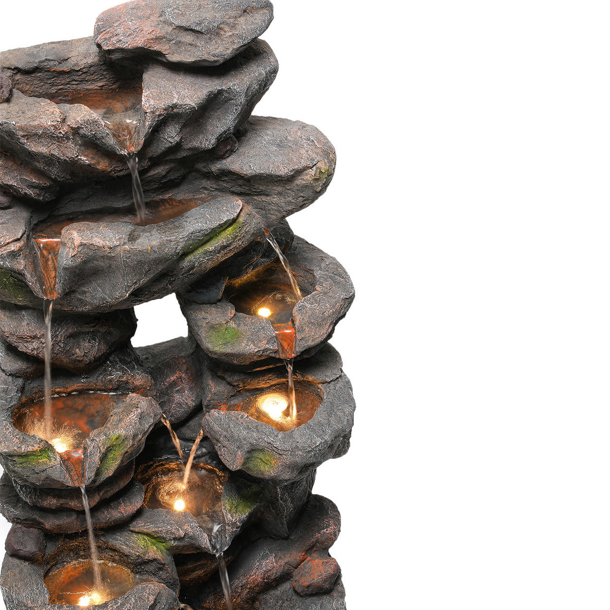 GARTENBRUNNEN, LED-Beleuchtung, Kunststein, Wasserspiel, Grau - Grau, Naturmaterialien (46/36/90cm) - FLIEKS