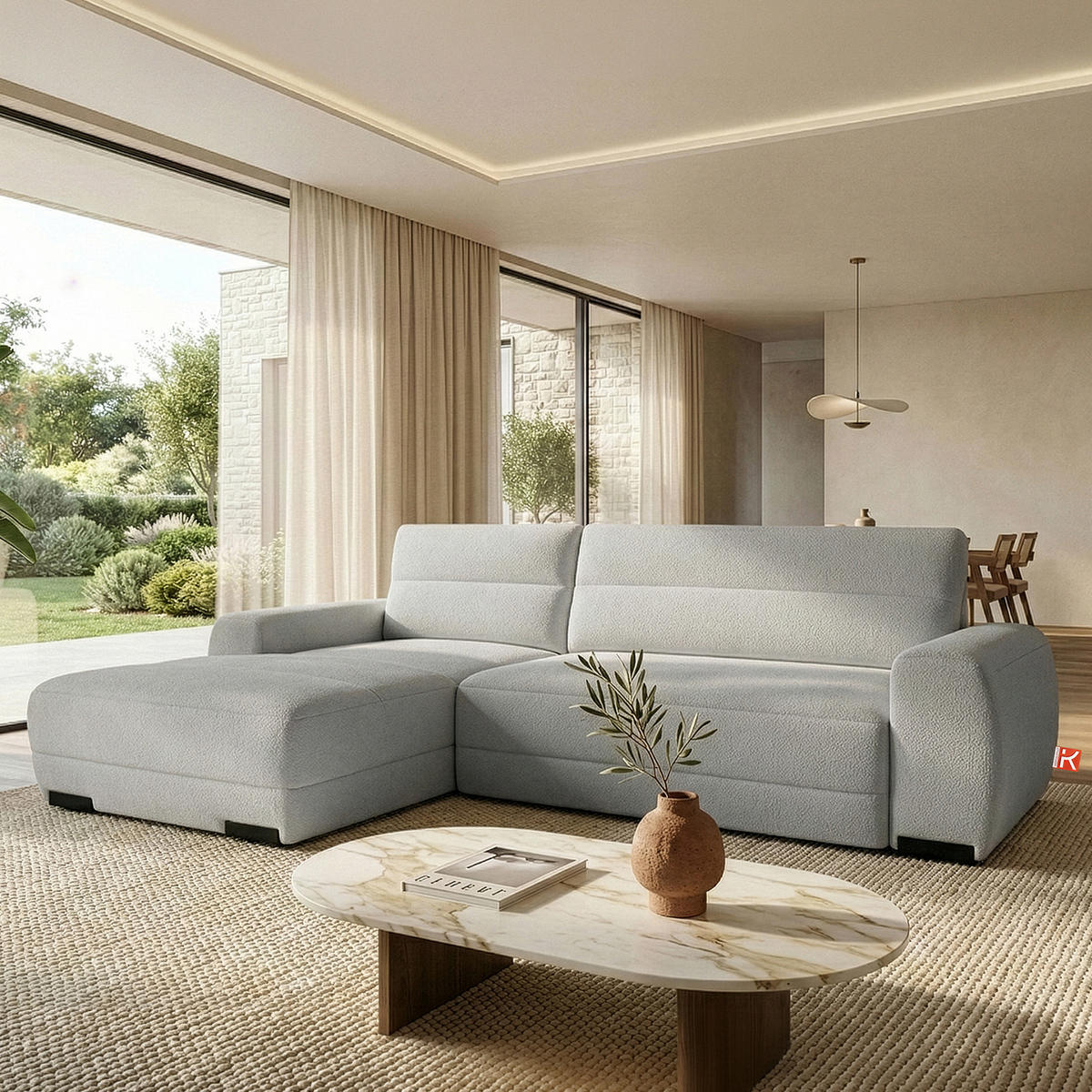 ECKSOFA LINKS BLUME, Hellgrau - Hellgrau, Holz/Holzwerkstoff (271/164cm) - KONSIMO®