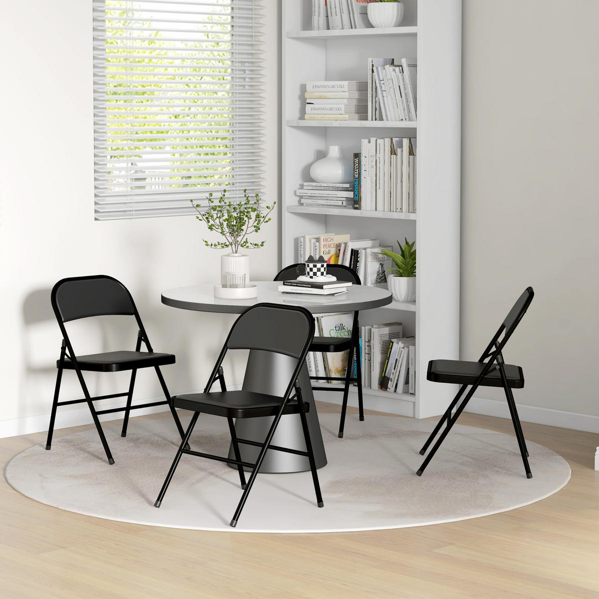 4ER-SET Klappstühle Tragbare Bürostuhl mit Kissen Stahlbeine Kunstleder, Schwarz - Schwarz, Kunststoff/Metall (46/78/45cm) - HOMCOM