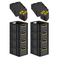 EUROBOX 8x NextGen Color mit Auflagedeckel 22x30x40 cm 20 Liter Schwarz Griffe gelb offen - Gelb/Schwarz, Kunststoff (30/22/40cm) - PROREGAL