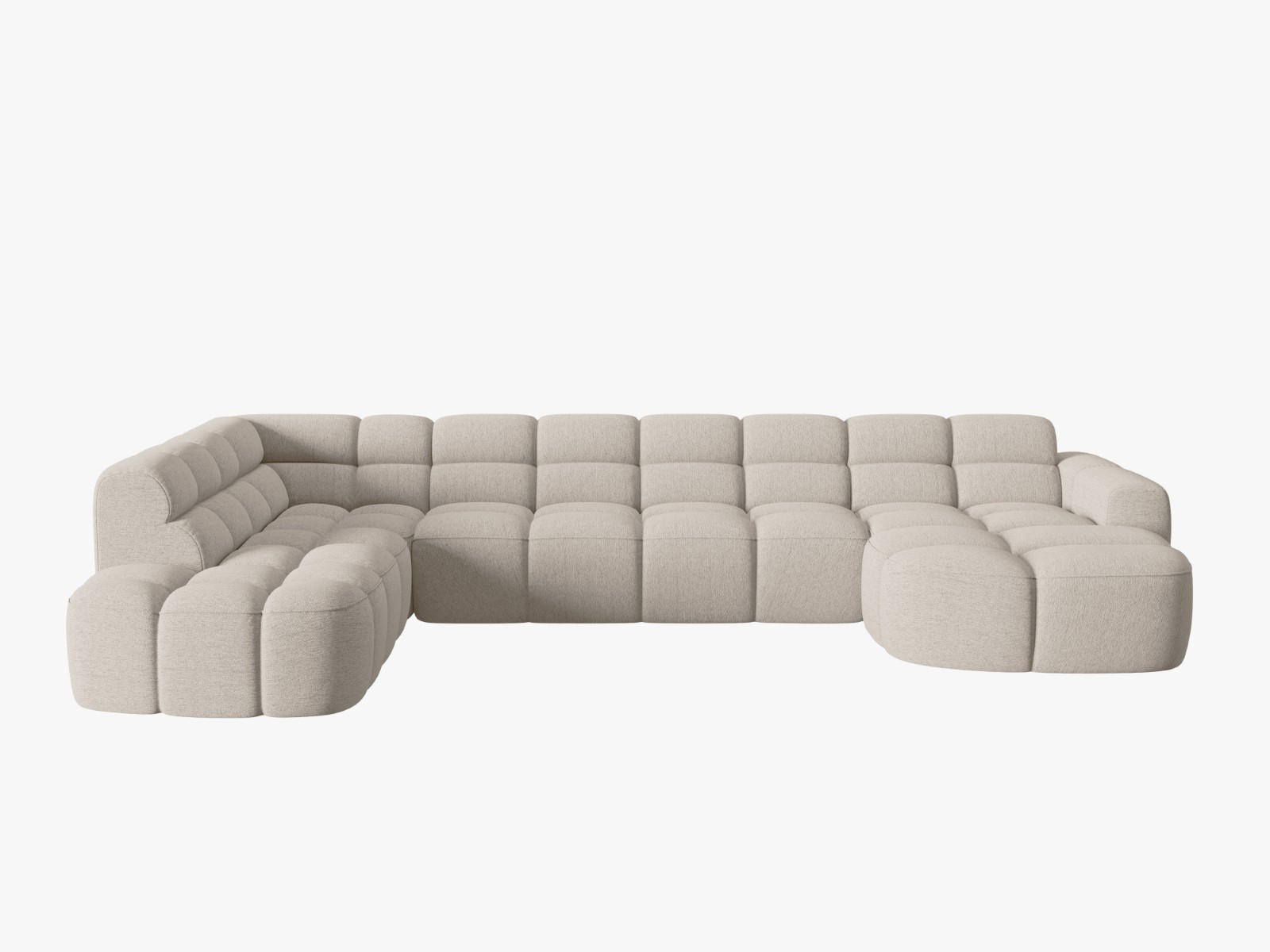 PANORAMASOFA links Lisa aus strukturiertem Stoff sand 7 Sitzplätze - Sandfarben, Textil (234/77/387cm) - Micadoni