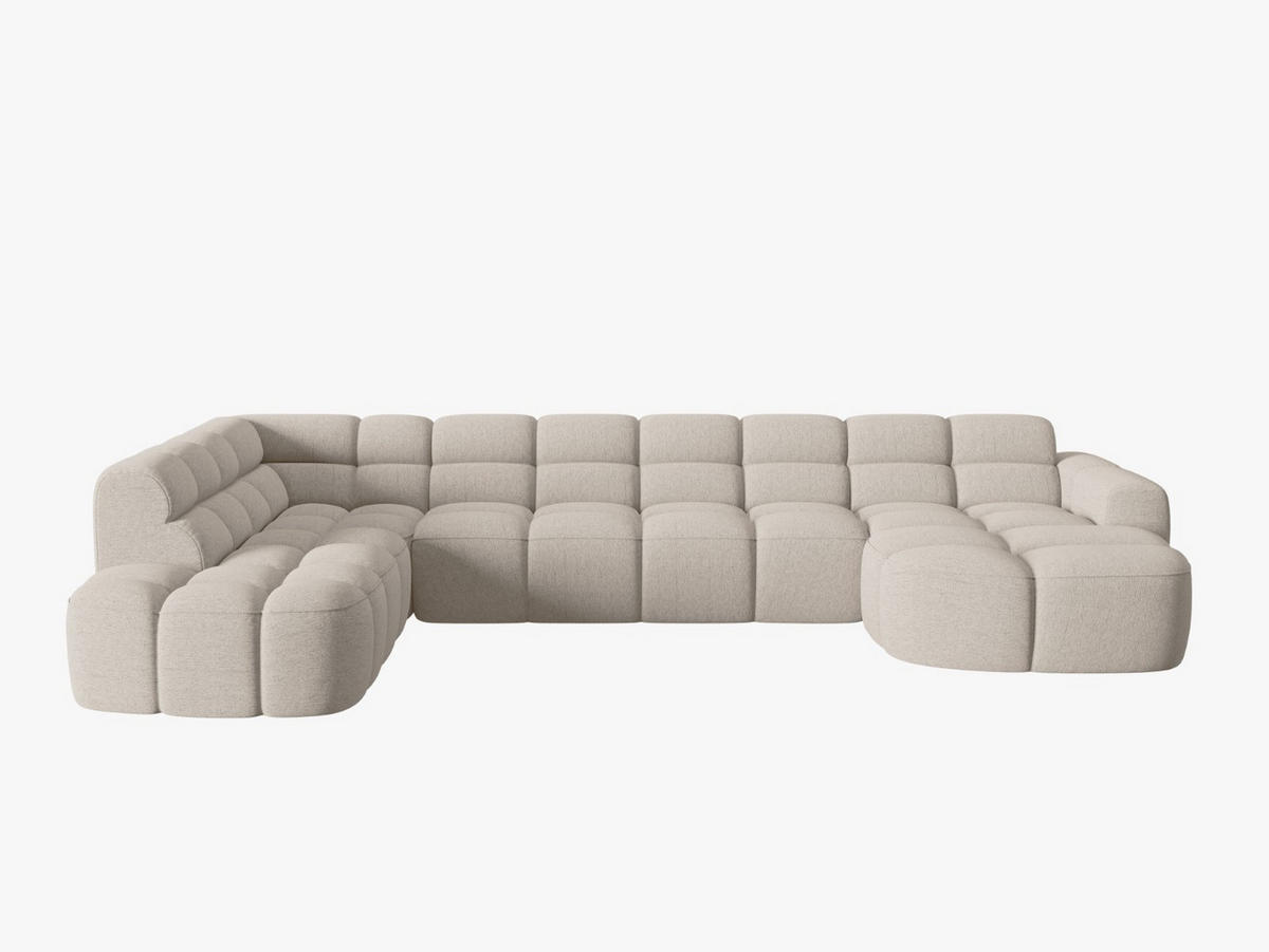 PANORAMASOFA links Lisa aus strukturiertem Stoff sand 7 Sitzplätze - Sandfarben, Textil (234/77/387cm) - Micadoni