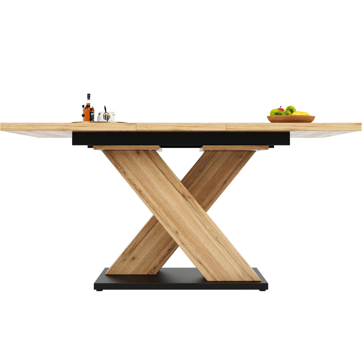 ESSTISCH 119-158,5/80/75 cm in Naturfarben aus MDF, ausziehbar mit Kreuzgestell - Hellbraun, Holzwerkstoff (158.5/80/75cm) - Flora Grace